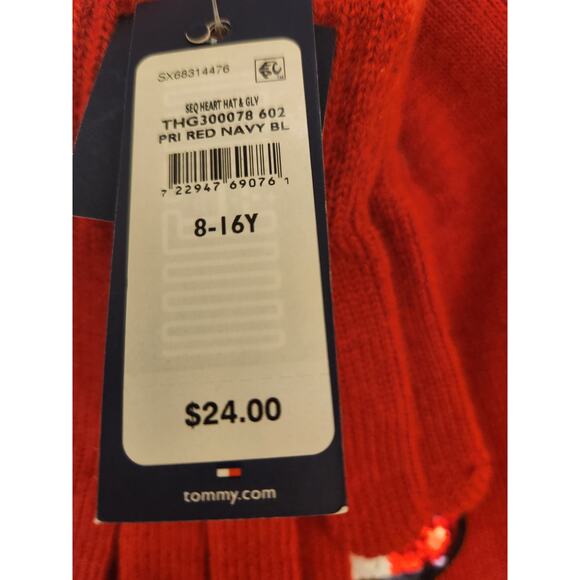 NWT Tommy Hilfiger Girl's Hat & Glove Set Red Sequin Heart 8-16Y - Picture 5 of 7